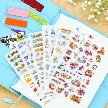 

6 pcs/set Cute Cats Flowers Cartoon Animals Sticker PVC Cartoon Stickers Diary Sticker Scrapbook Decoration Stationery Stickers