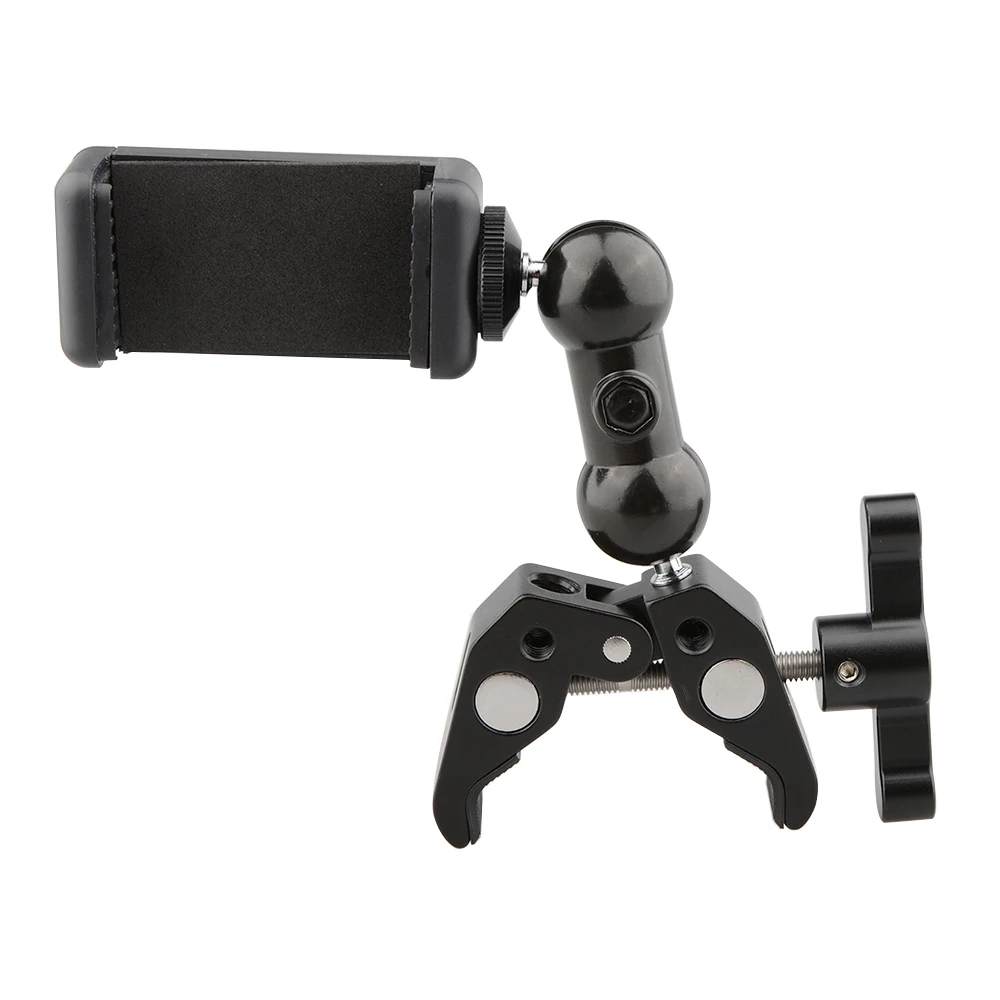 

CAMVATE Crab Clamp Bracket with Ball Head Mount Cell Phone Clip (Black T-handle) C1693
