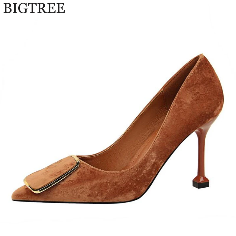 

Hot 2018 new Pointed High Heels Fine With Shallow Mouth Woman Shoes Suede Fashion Black Professional Shoes Wedding Shoes k719