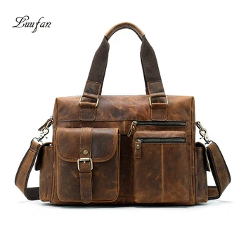 

Luufan Vintage Men's Leather Handbag Daily Use Working Hand Bag Genuine Leather Shoulder Bag Cowhide Totes Male Man 2019 Fashion