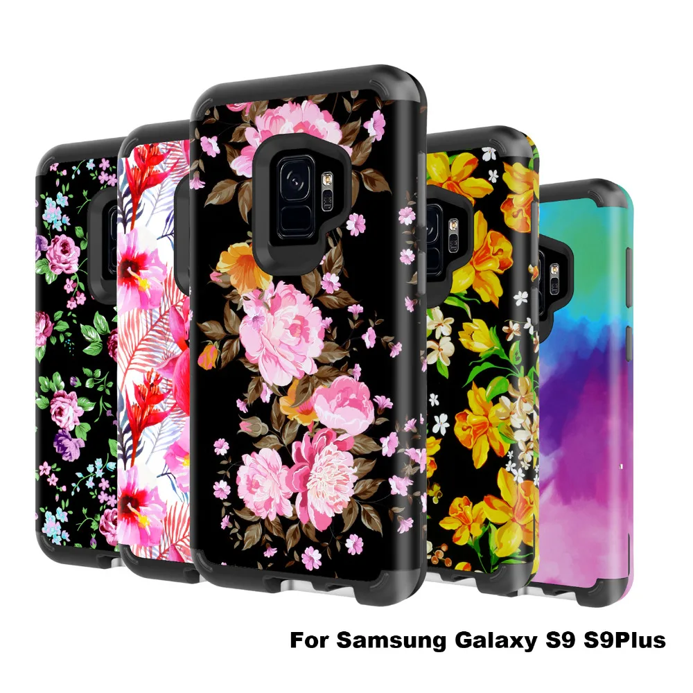 

LUCKBUY for Samsung Galaxy S9 s9 Plus flower Designs Cute Shockproof Tough Hybrid Anti Shock Heavy Duty Armor Phone bag for Girl