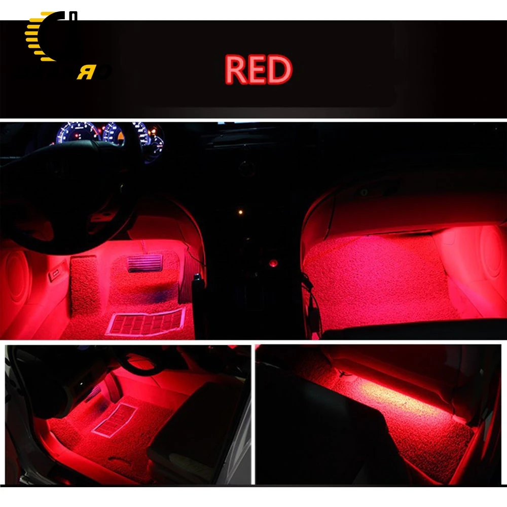 4PCS Ice Blue 9 LED Charger Interior Light Accessories Car SUV Floor Decorative Set 10W Decorative Atmosphere Lamp