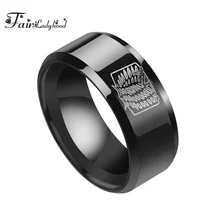 Anillo FairLadyHood Attack On Titan negro titanio Acero inoxidable alas de la libertad bandera anillos de dedo para hombres mujeres Anime Fans