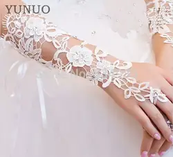2019 Новое поступление элегантные свадебные перчатки для свадебного платья Роскошные бриллиантовые вырезы кружевные белые/цвета слоновой
