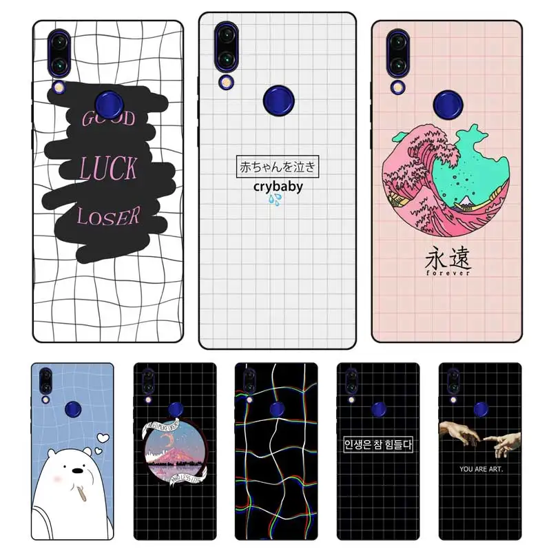 N407 Square Lattice Black Silicone Case Cover For Xiaomi Redmi Note 3 4 4X 5 5A 6 7 Pro Global |