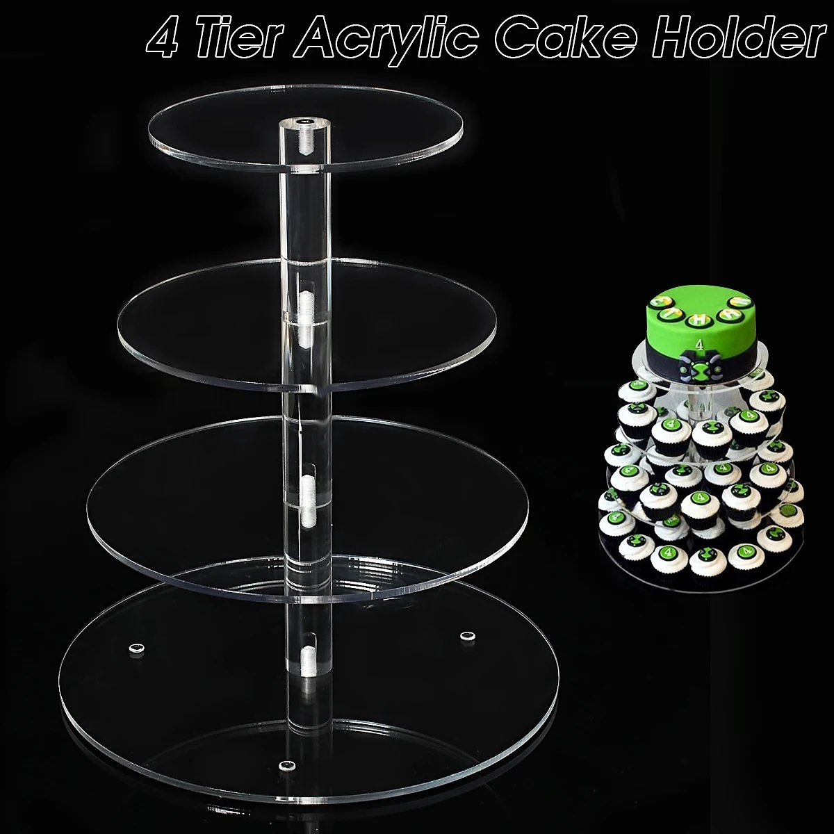 Beste Hot Brand Nieuwe Monteren en Demonteren Ronde Acryl 4 Tier Cupcake Cake Stand Voor Verjaardag Wedding Party Cake Shop Home