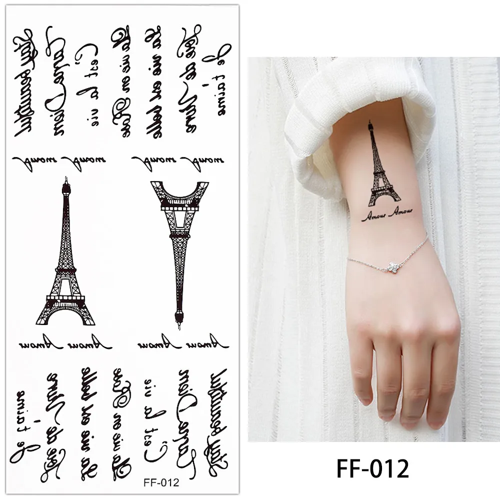 Glaryyears 26 дизайнов 1 лист поддельный Черный Алфавит тела татуировки стикер временный водонепроницаемый рука шеи DIY искусство для женщин мужчин FF - Цвет: FF 012