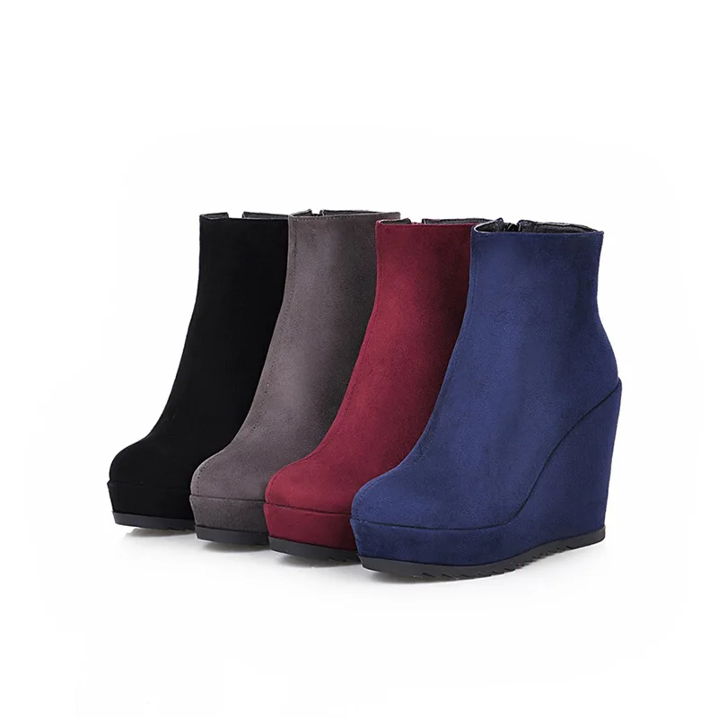 

unique ankle boots woman simple side zipper grind arenaceous wedges boots round toe winter boots platform women's shoes mujer