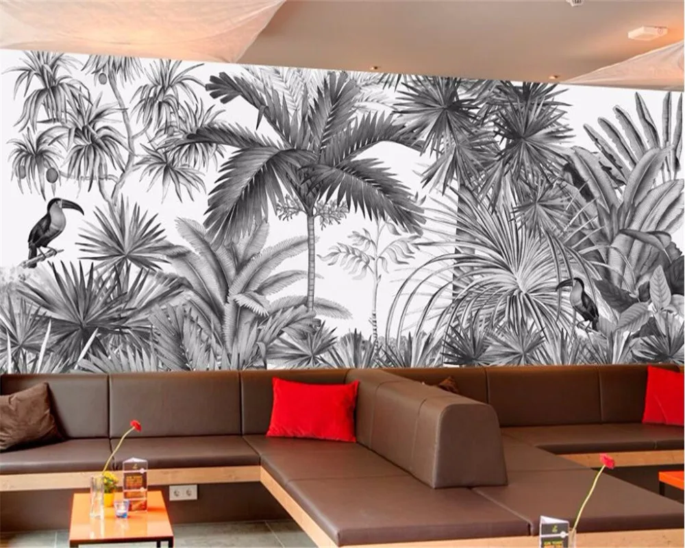 

beibehang Photo custom wallpaper murals European retro hand painted black white jungle decorative background wall painting