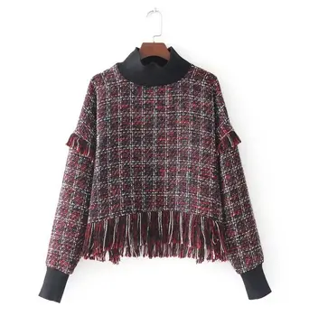 

HCBLESS Womem's hoodies New stitching soft lattice suitcase wandering hoodies sweatshirts wild blouse