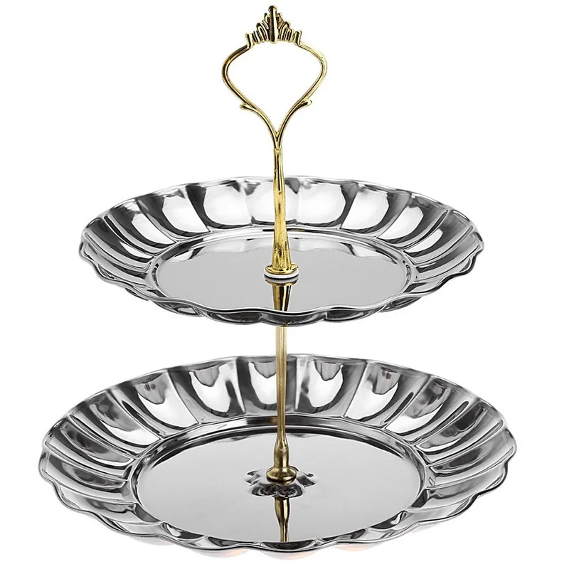  1 Pc Stainless Steel Cake Stand 2 & 3 Tier Candy Fruits Cakes Desserts Plate Stands for Wedding Par
