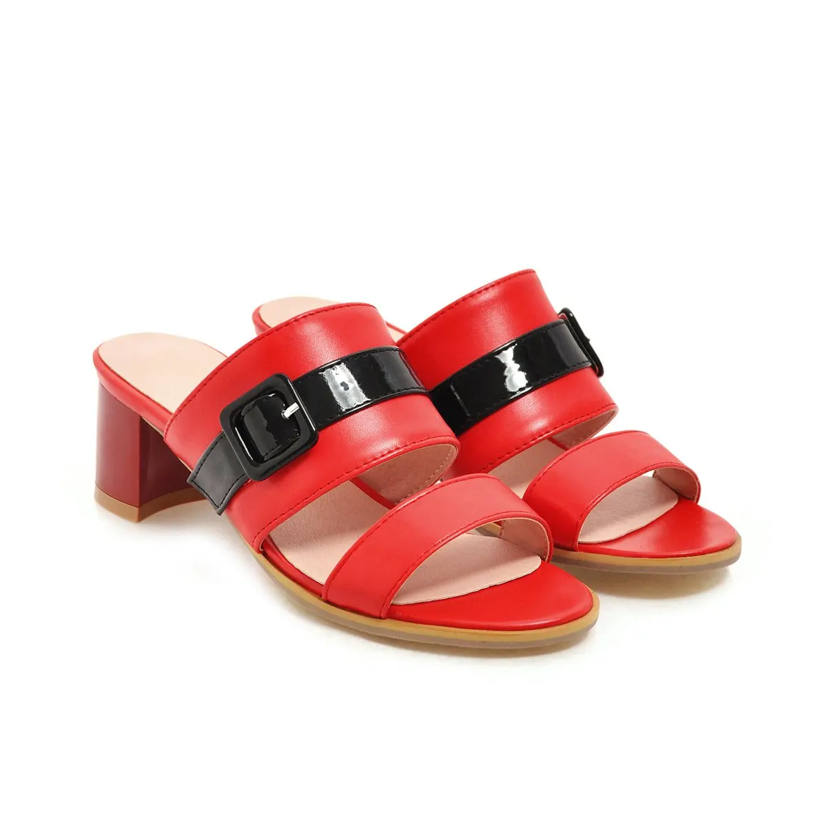 NEMWONE/Летняя обувь; женские шлепанцы на квадратном каблуке 4,5 см; цвет черный, красный, фиолетовый; женские босоножки; женская обувь с открытым носком - Цвет: Красный