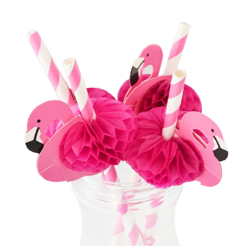 5/10pcs cute 3D Flamingo Paper Straw Hawaiian Wedding Birthday Party Juice Cocktail Drinking Straws Party DIY Decor