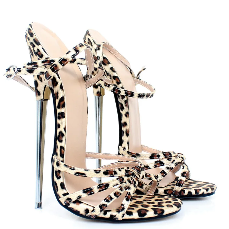 

36-46 Extreme High Heel Sandals Women 18 CM Leopard Sexy Women Sandals Heel Thin Summer Shoes