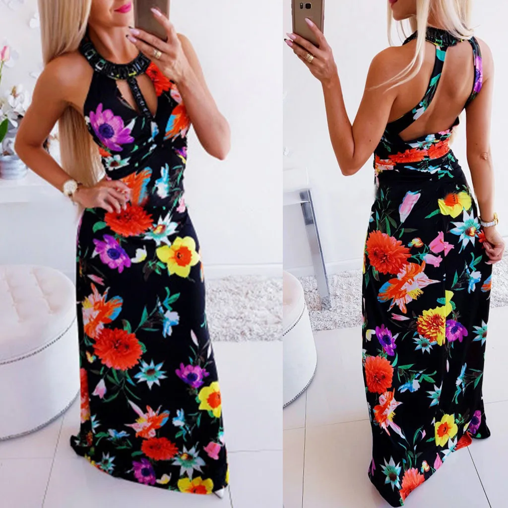 Fashion Women's Sexy Summer Print Sleeveless O-Neck Dress Floor-Length | Женская одежда