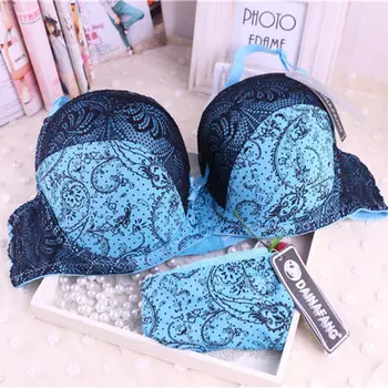 

2pcs/sets Women Padded Push Up Bra Women Sexy Lace Lingerie Print Bra Underwire Lingerie Set 34/36/38/40 D E Cup 2019
