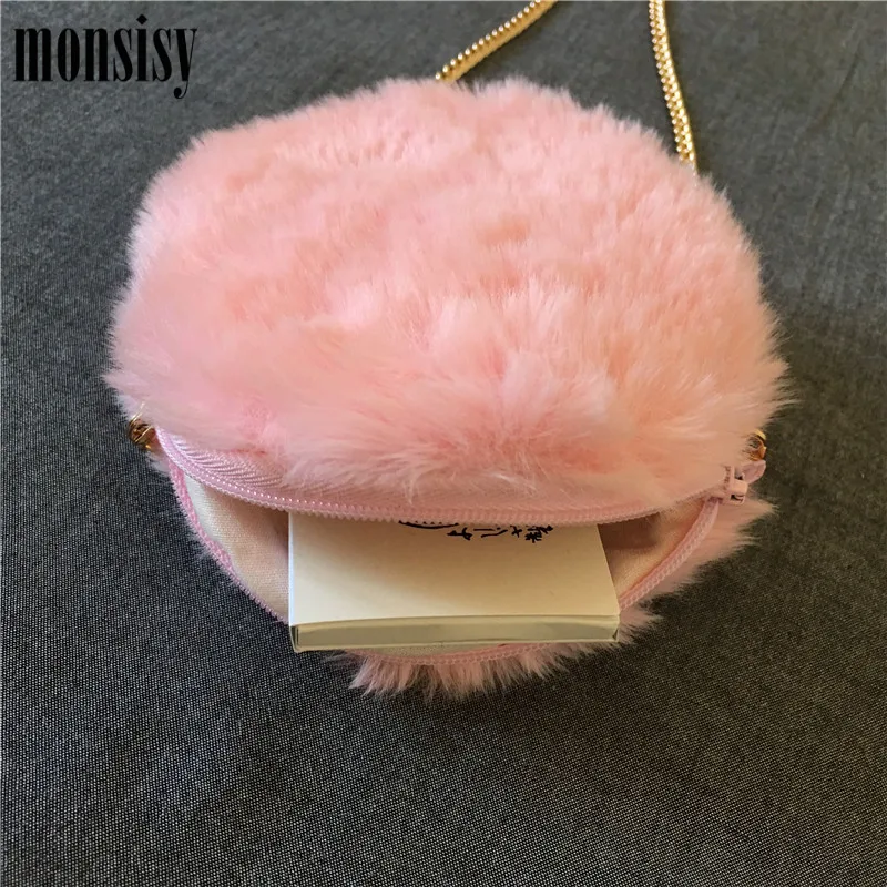 Monsisy/зимняя круглая сумка для девочек на плечо из искусственного меха Детский
