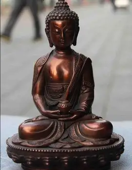 

6.8" China Temple Pure Red Bronze Copper Buddha Statue