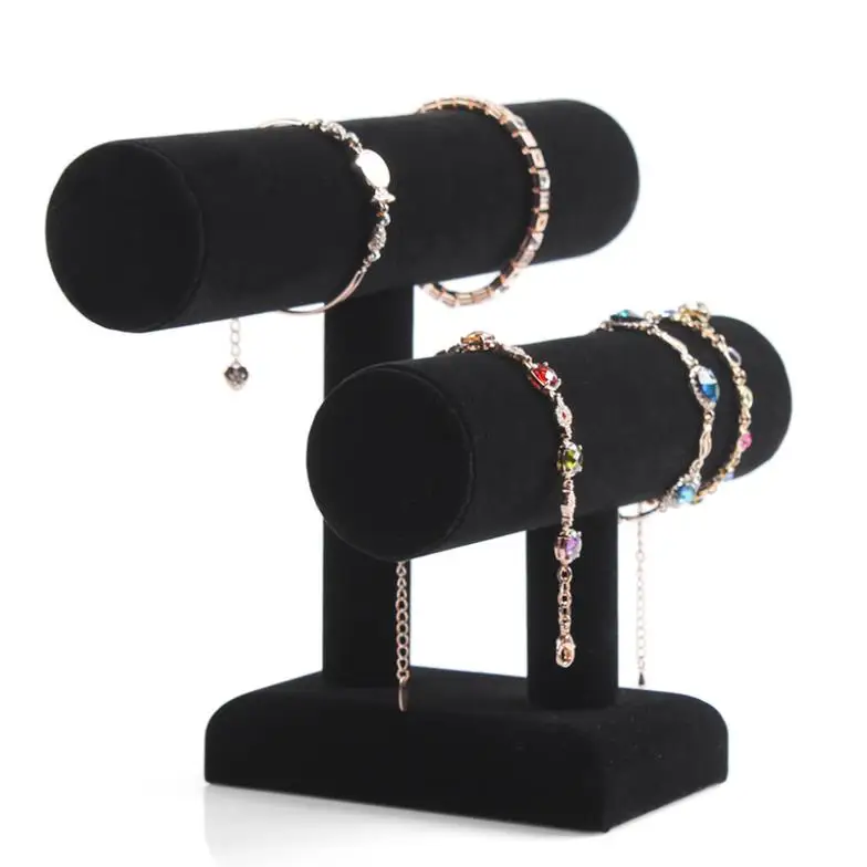 Detachable Black Velvet Bracelet Display Rack 2 Layers T Tbar Bangle