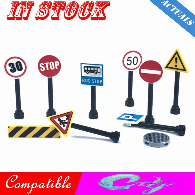 

Legoing City Street Light Lamp Post Traffic Lights Road Signs Hook Rotatable MOC Accessories Parts Block Toy Legoings Cities Kit