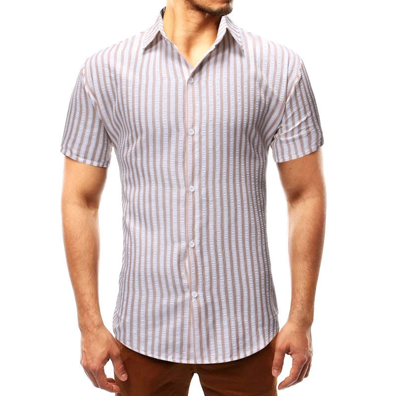 

MarKyi casual dress clothes men 2019 summer new striped mens designer print shirts slim fit dress shirt men