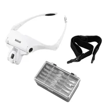 Multiple lens Magnifying Glasses 9892B1 Magnifier Interchangeable 5 Pcs Lenses Headband 2LED Head Lamps 1 set 5 lens loupe eyewear magnifier with led lighting lamp interchangeable lens wear magnifying glasses