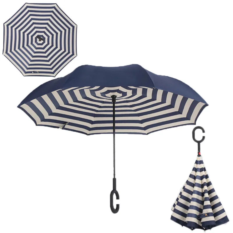 Двухместный автоматический Слои обратный зонтик открыть/закрыть строгих C в форме свободной рукой Графический ветрозащитный длинный зонтик автомобиля зонтик - Цвет: C3