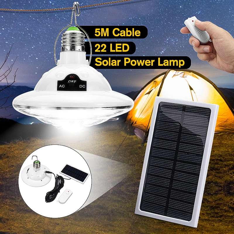 

22LEDs E27 Outdoor Indoor Light Solar Lamp Remote Control Camp Garden Path Hooking Solar Powered 10 Hours for Home Light Camp