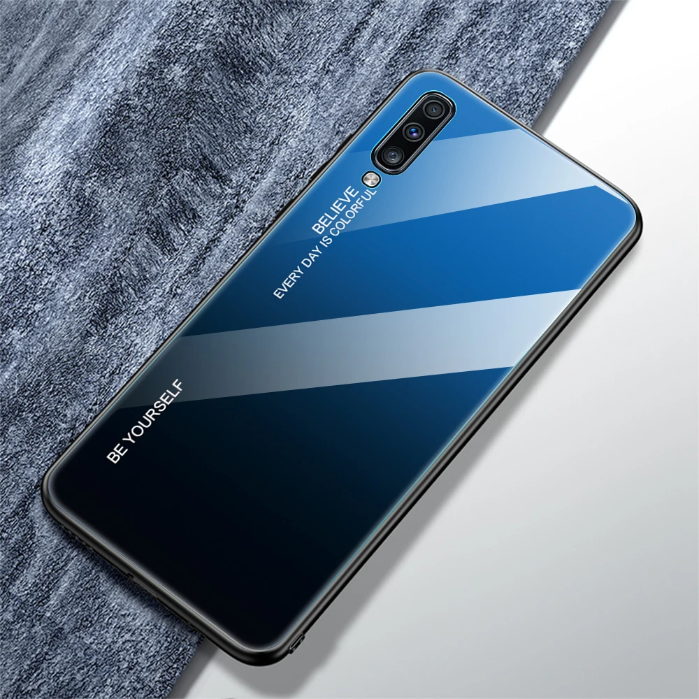 Градиентный чехол для samsung Galaxy A70 A50 A30 A10 A20 A40 A60 A 50 60 70 30 S Тонкий облегающий глянцевый силиконовый Жесткий чехол из закаленного стекла