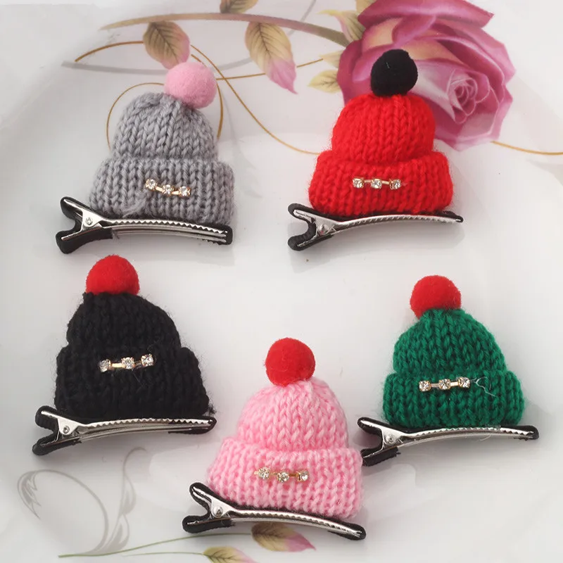 

M MISM Hot 1PC Wool Hat Cap Hair Clip Girls Kids Rhinestone Hairpins Hair Accessories Ornament 9 Colors Hairgrip