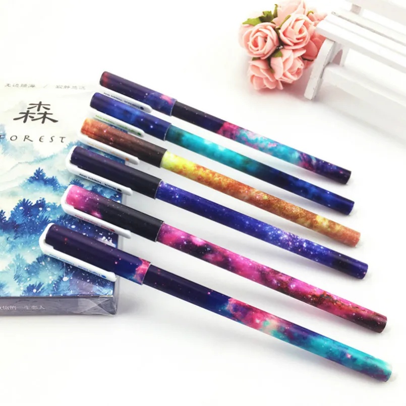

1pcs Kawaii ballpoint pen Starry sky pattern school Office stationery Supplies Black ink 0.38mm Pen refill material escolar