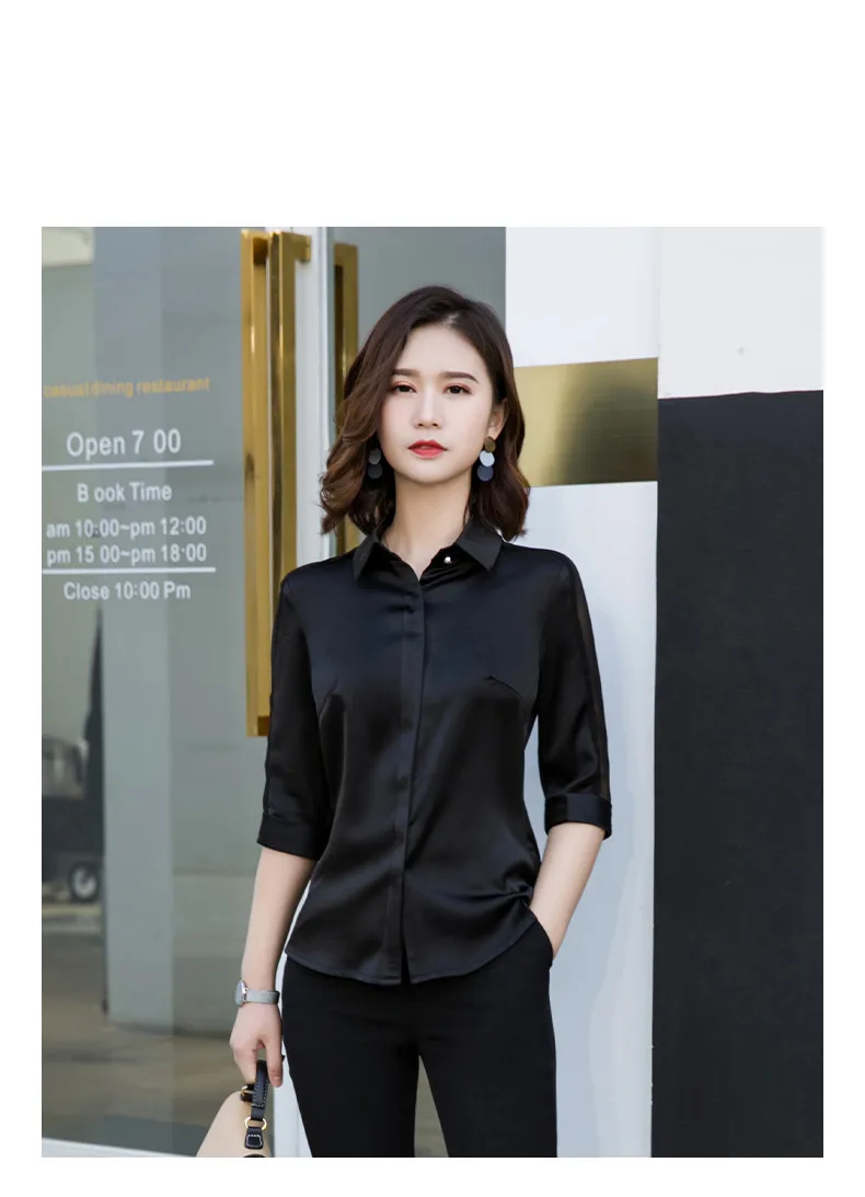 Fashion women Satin shirt Summer new half sleeve casual loose blouses office ladies plus size work wear tops