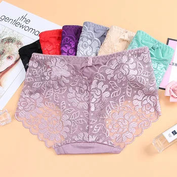 2 PCS/LOT Fashion Hollow-Out Sexy Lace Underwear Women Panties Raises Buttock Pure Cotton Briefs Bottom Triangle Lingerie Tanga 1