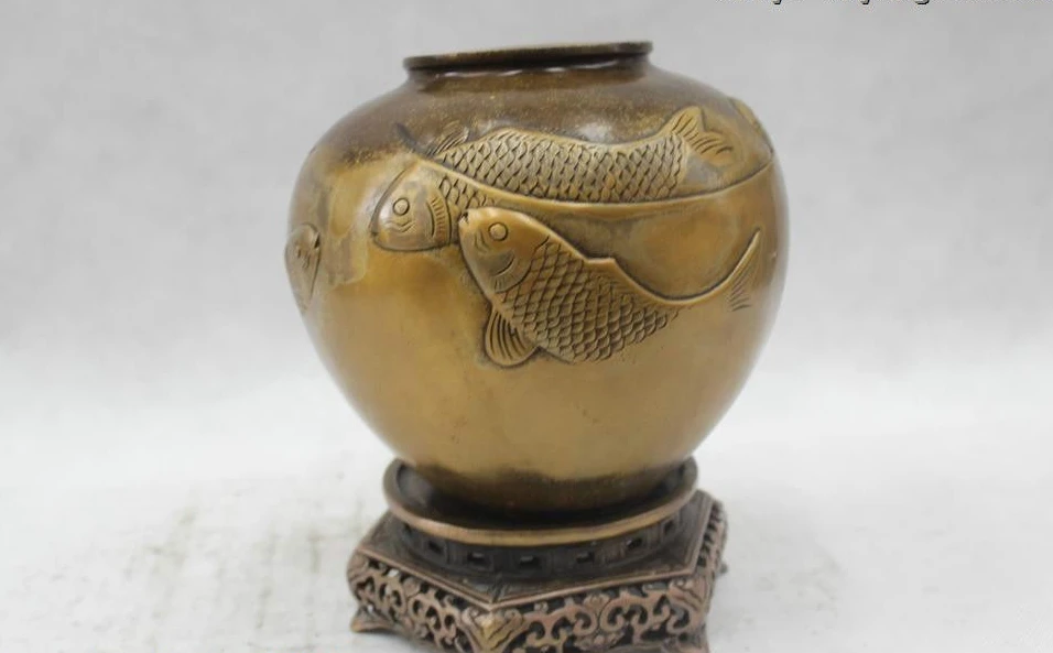 

9"Chinese Folk Pure Bronze Lucky excellent beautiful cyprinoid Pot crock