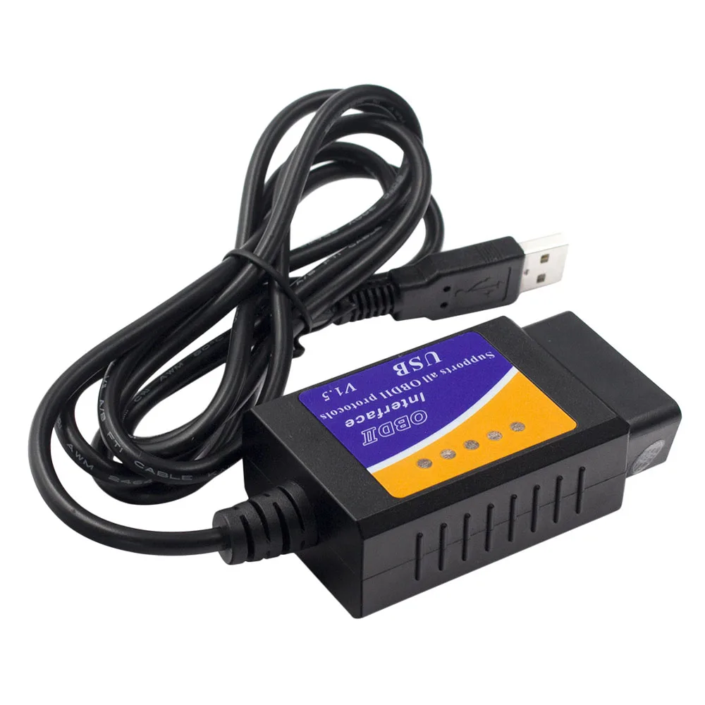 Новейший ELM327 USB V1.5 OBD2 Диагностический интерфейс ELM 327 1,5 аппаратная версия OBDII считыватель кодов USB OBD 2 диагностический кабель инструмент