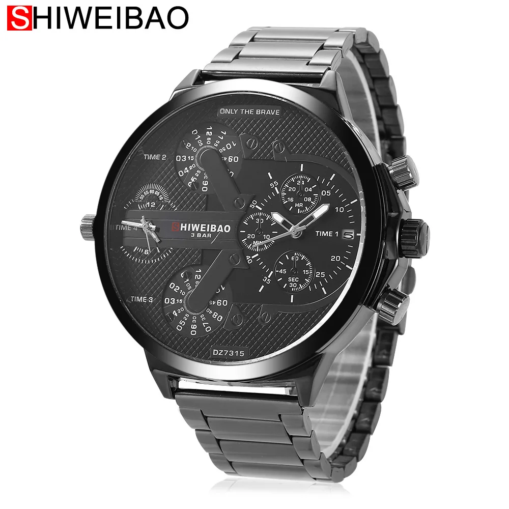 cool big case dz watch for men military wristwatches full black steel watchband dual time zones auto date drop shipping (12)