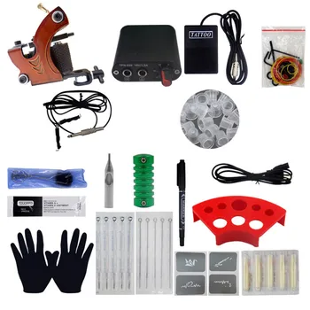 

Tattoo Complete Beginner Tattoo Kit 1Pcs Coil Tattoo Machine Guns Power Supply Needle Grips Tips For Body Beauty Tools
