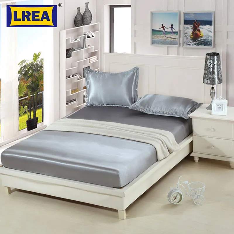 

1 PCE Home Textile Satin Soft Silk Bed Sheet Set Solid Bedding Fitted Sheet Luxury satin silk fitted sheet