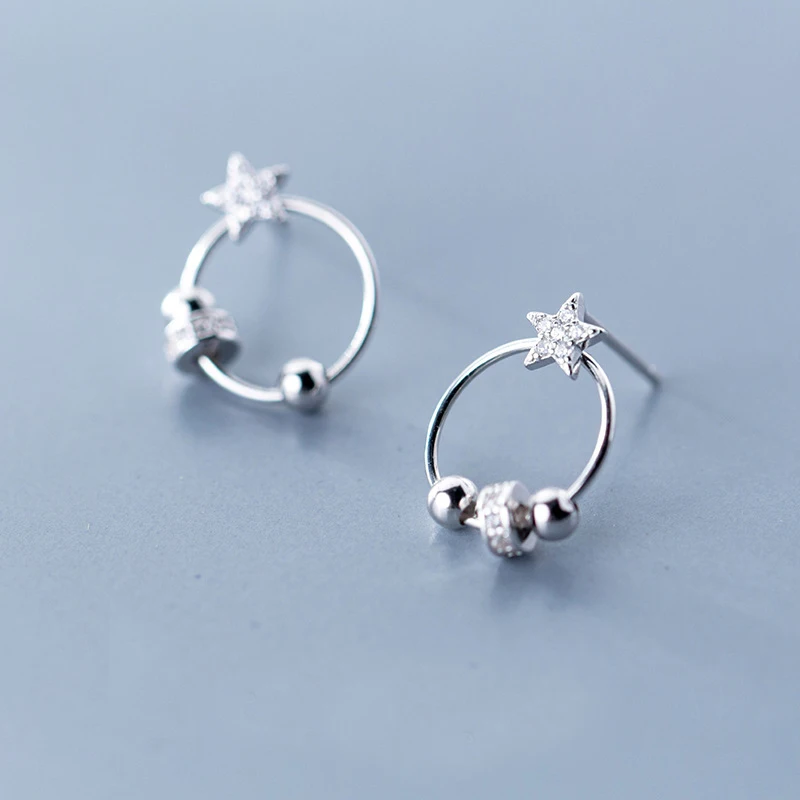

MloveAcc Genuine 925 Sterling Silver Star Round Circle Stud Earrings for Women Clear CZ Sterling Silver Jewelry Gift