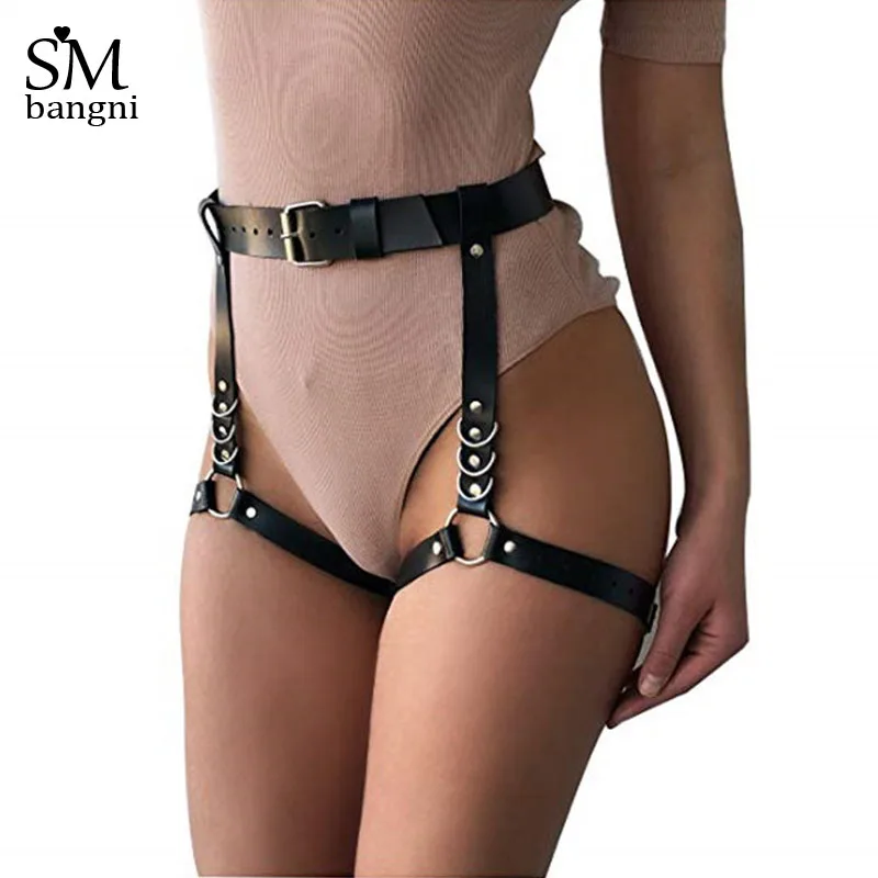 

High Qulity PU Leather Sexy Garter Belt For Women Body Bondage Belt Punk Strap Band From Waist To Leg Adjustable KTV show Belts