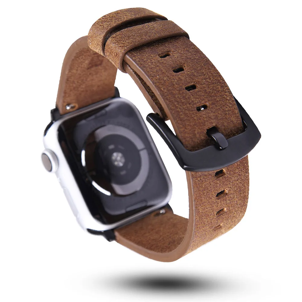 

Black/Brown Leather Strap Band for Apple Watch Series 5 4 3 2 1 Bracelet 40/44mm 38/42mm Watchband for iWatch WristBand Belt