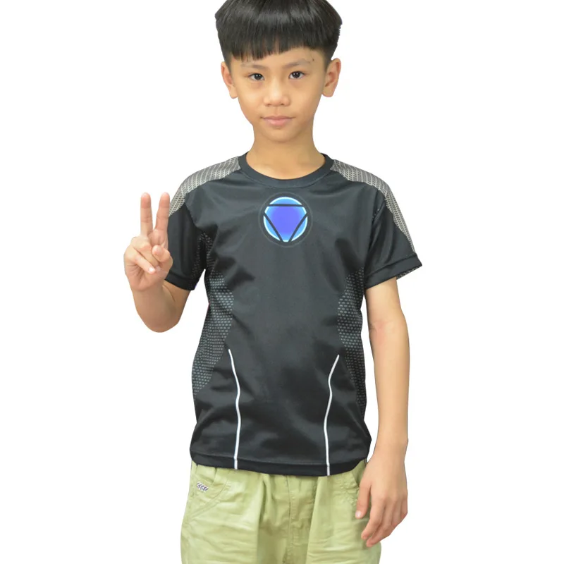 3Father & Son Matching T-shirt Superhero Tops Tees Dad Kids 3D Ironman Gym Fitness Activity Sportswear