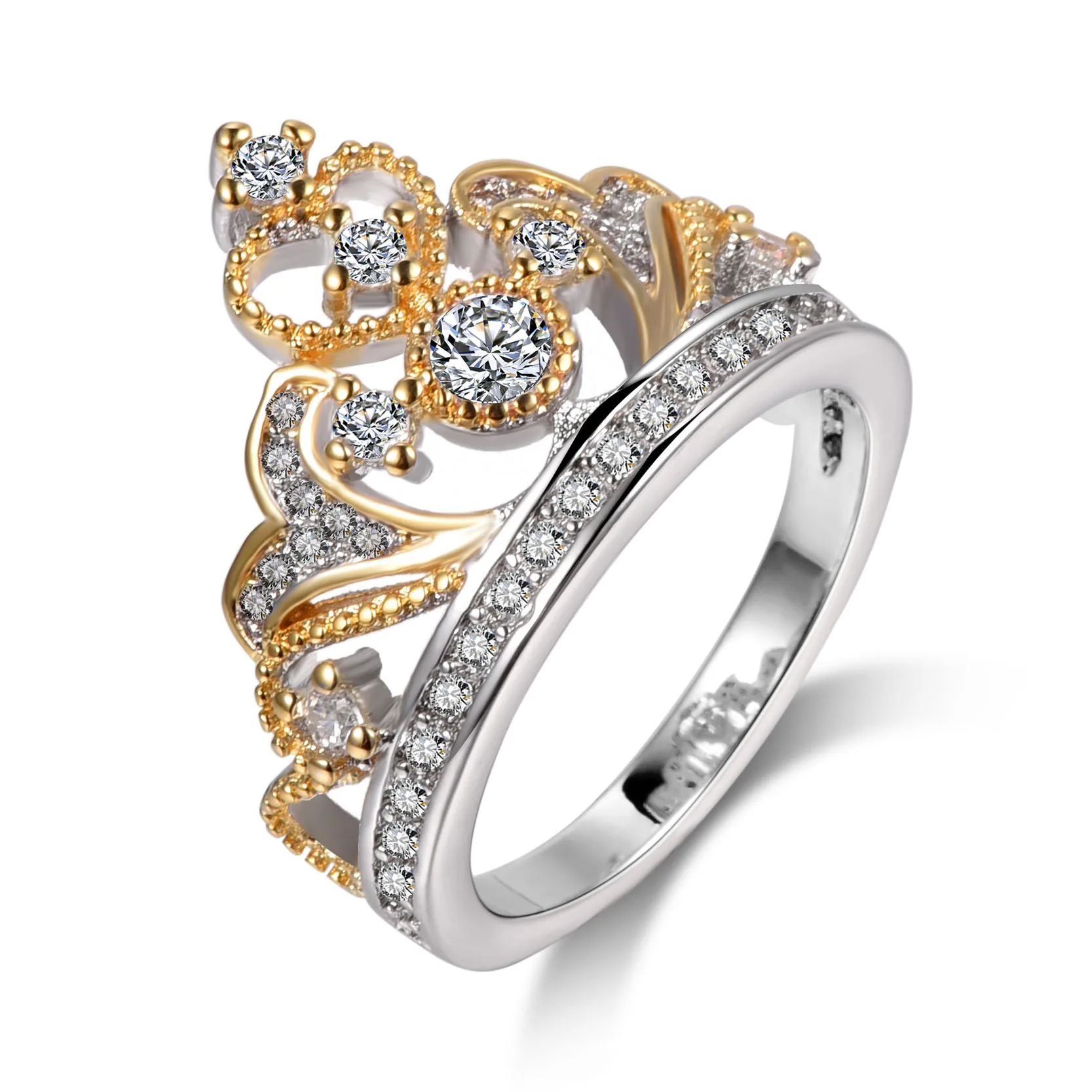 2017 New Silver Gold Crown Rings for Women CZ Zircon Wedding Promise