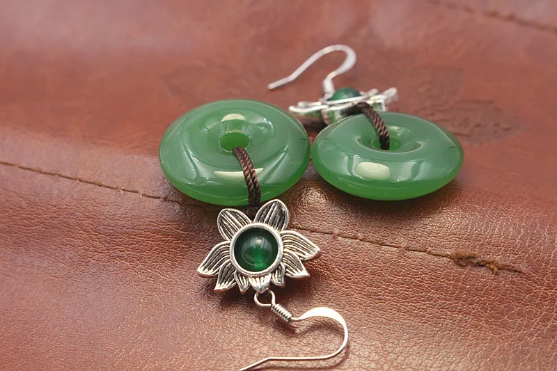 Yanting Ethnic Vintage Earrings For Women Aventurine Peace Buckle Earings Tibetan Silver Flower Handmade Earrings Brincos 012 (8)