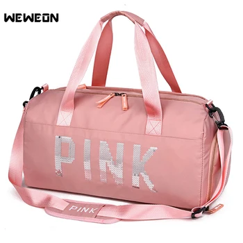 

Professional Women Pink Fitness Bag for Yoga Gym Bag Designer Metal Sports Crossbody Bag Female Handbag Travel Duffle Bolsa