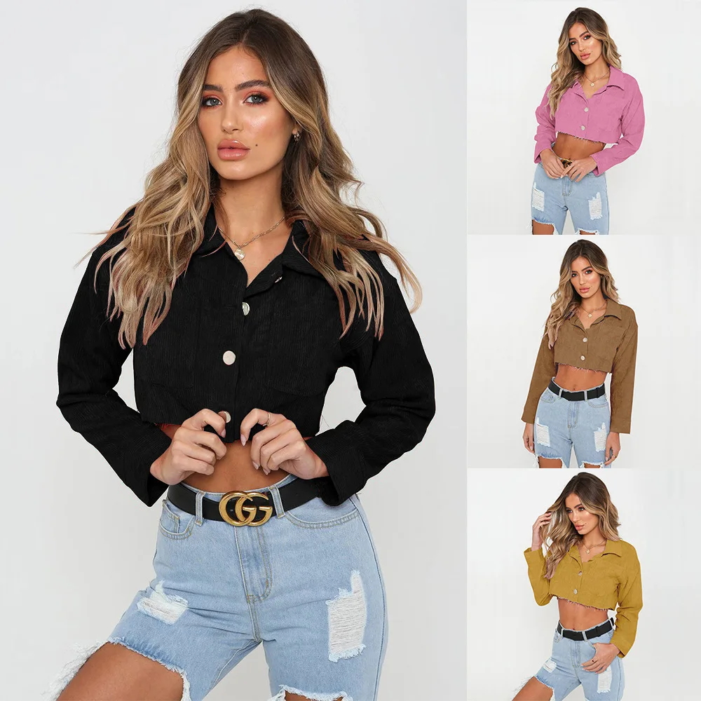 May Leaves Love Long Sleeve Lapel Denim Women Coat 2018 Autumn Sexy Navel Single Breasted Short Jackets Outwear 4 Colors Coats
