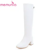 MEMUNIA/; Новое поступление; высокие сапоги; цвет белый, черный; сапоги из искусственной кожи с квадратным носком; женские сапоги до колена на молнии и квадратном каблуке