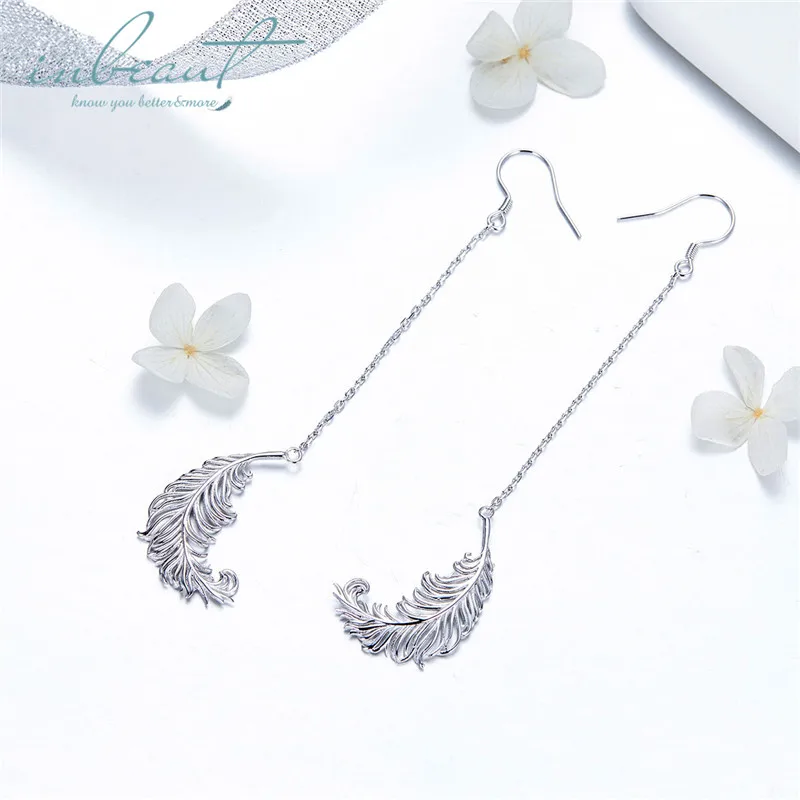 

S925 Sterling Silver Angel Wing Feather Drop Earrings Original Design Bohemia Feather Figure Earrings for Women Fine 925 Jewelry