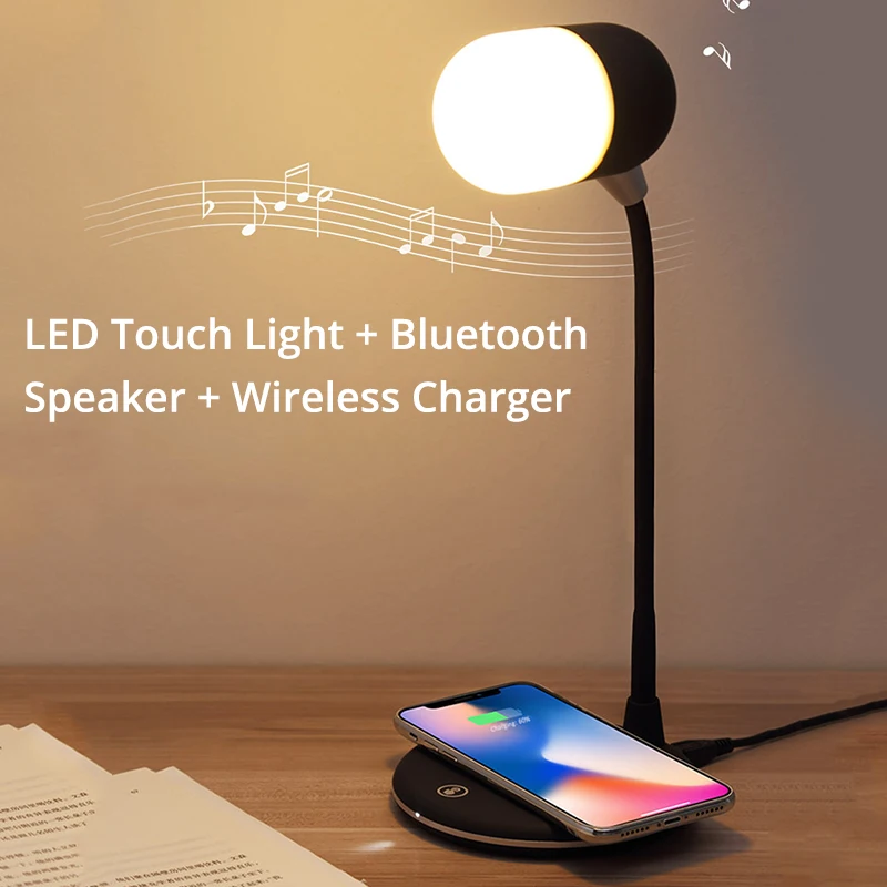 

BONOLA LED Touch Desk Lamp Bluetooth Speaker Wireless Charger for iPhone Xs/Xr/8plus Qi Wireless Charger for Samsung S10/S9/S8