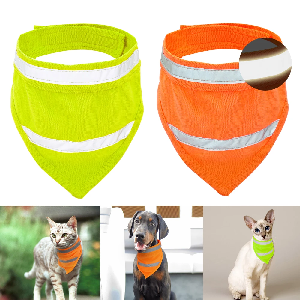

Reflective Dog Bandana Breathable Pet Scarf Collar Cats Dogs Accessories for Small Medium Pet Chihuahua Yellow Orange S M L